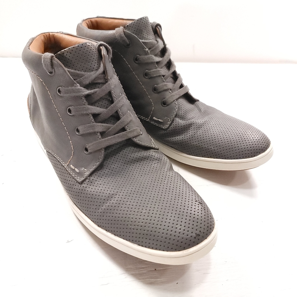 Steve Madden High Top Sneakers Gray Brown Faux Leather Chukka Mens Sz 10 - Picture 2 of 8